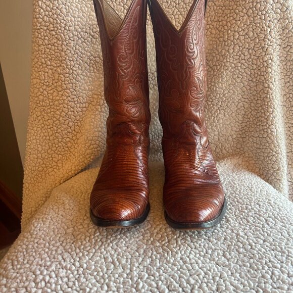 Men's Justin Western Cognac Lizard Cowboy Boots, Size 10 - Picture 2 of 11